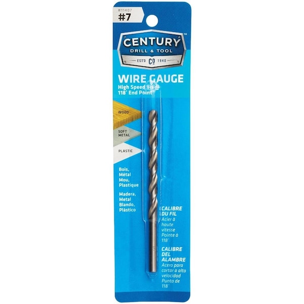 Century Drill & Tool Century Drill & Tool Number 7 HSS Brite Wire Gauge Drill Bit 11407 - main